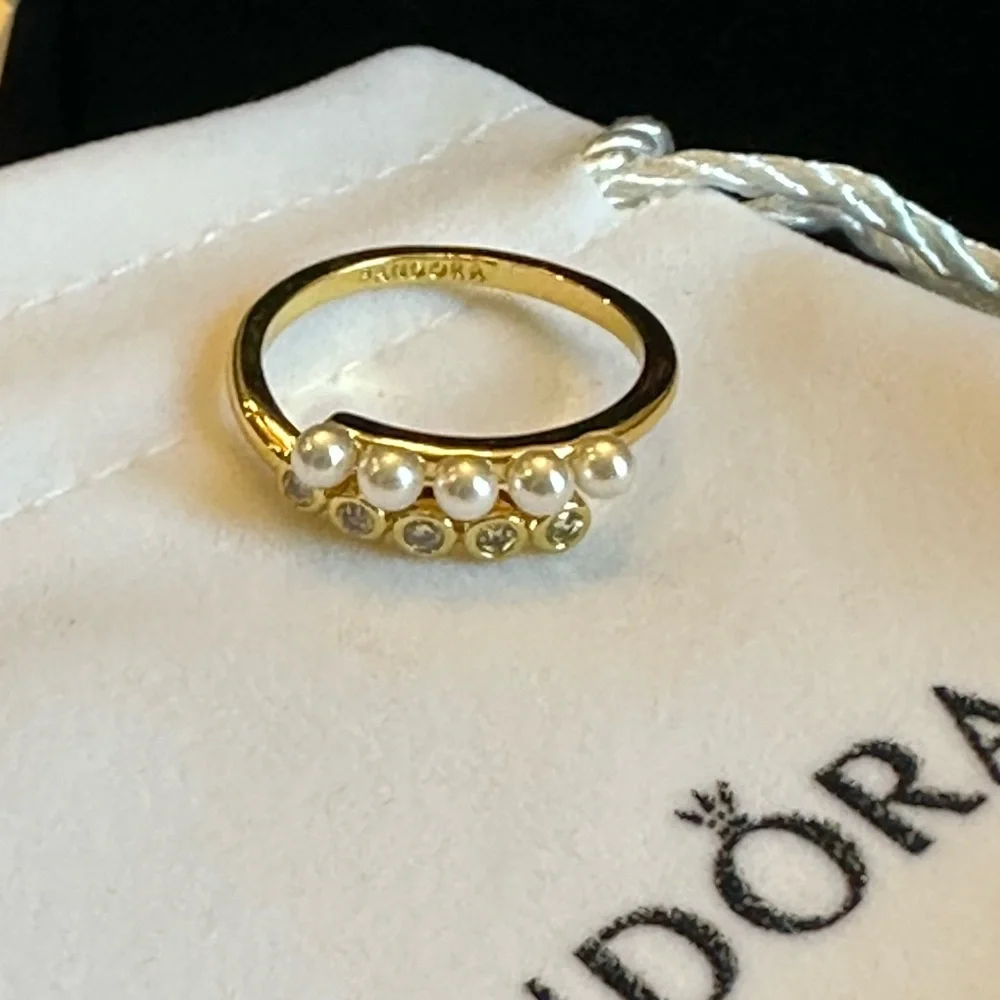 Pandora Treated Freshwater Cultured‎ Pearls & Stones Open Ring NEW